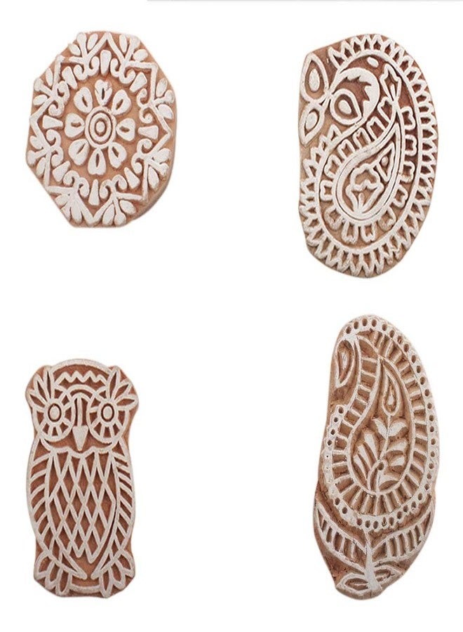 Indian-Shelf Handmade Vocalforlocal Set of 4 New Mix Wooden Printing Block (3.81 cm, Brown) - Image 1